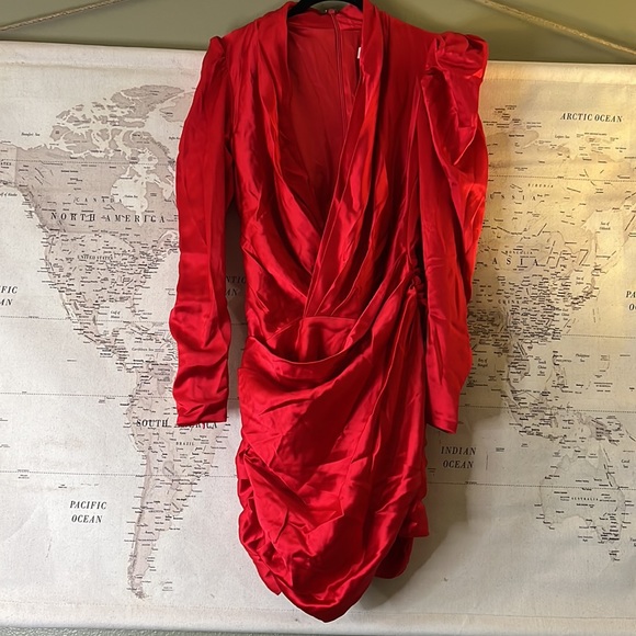 RARE HOUSE OF CB 'Rita' Red Satin Wrap Plunge Dress NWOT - Picture 11 of 15